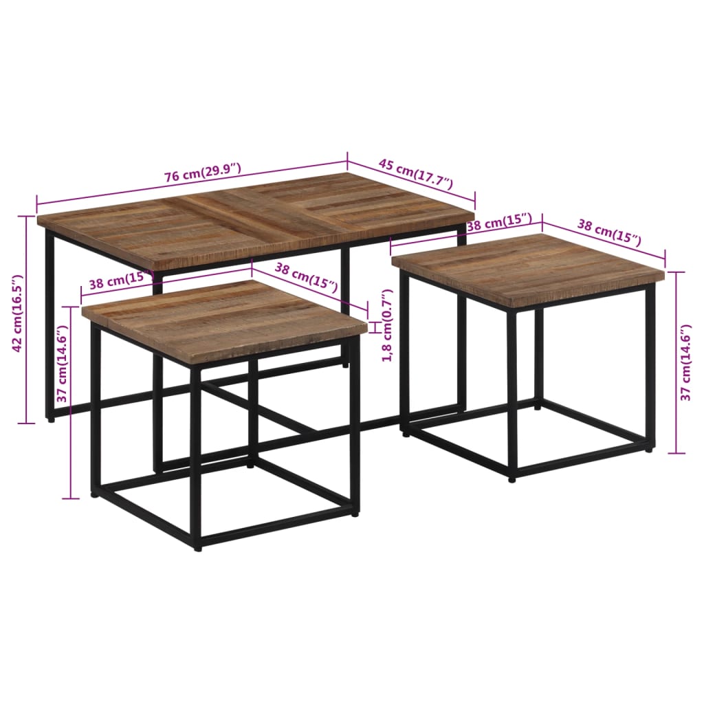 Tables basses gigognes 3 pcs bois massif de teck - XIOS
