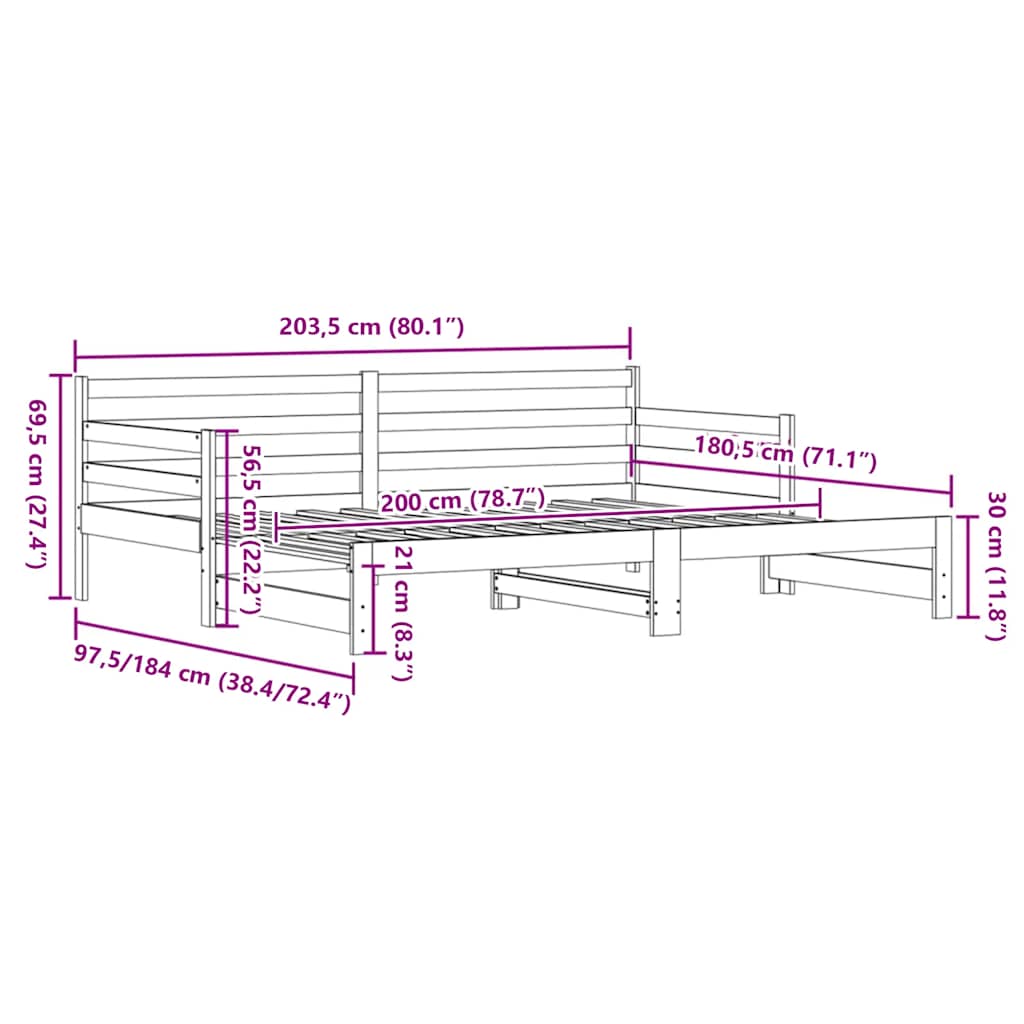 Lit de jour et lit gigogne sans matelas 80x200 cm bois massif - XIOS