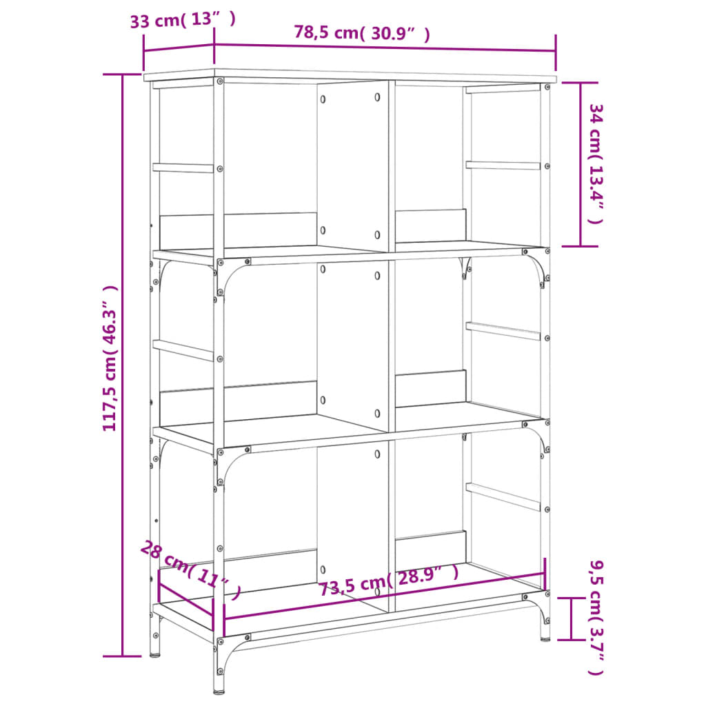 Bibliothèque chêne fumé 78,5x33x117,5 cm bois d'ingénierie - XIOS