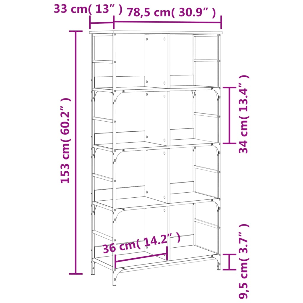 Bibliothèque chêne fumé 78,5x33x153 cm bois d'ingénierie - XIOS