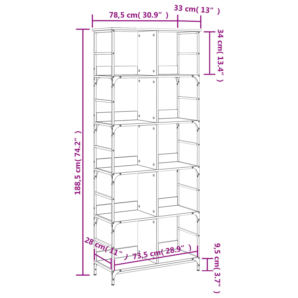 Bibliothèque chêne sonoma 78,5x33x188,5 cm bois d'ingénierie - XIOS