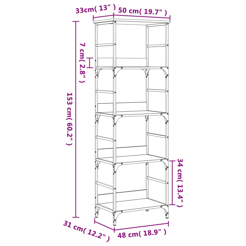 Bibliothèque sonoma gris 50x33x153 cm bois d'ingénierie