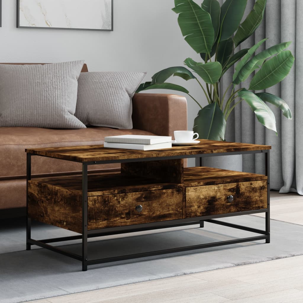 Table basse chêne fumé 100x51x45 cm bois d'ingénierie - XIOS
