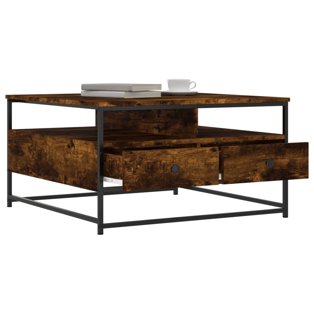 Table basse chêne fumé 80x80x45 cm bois d'ingénierie - XIOS