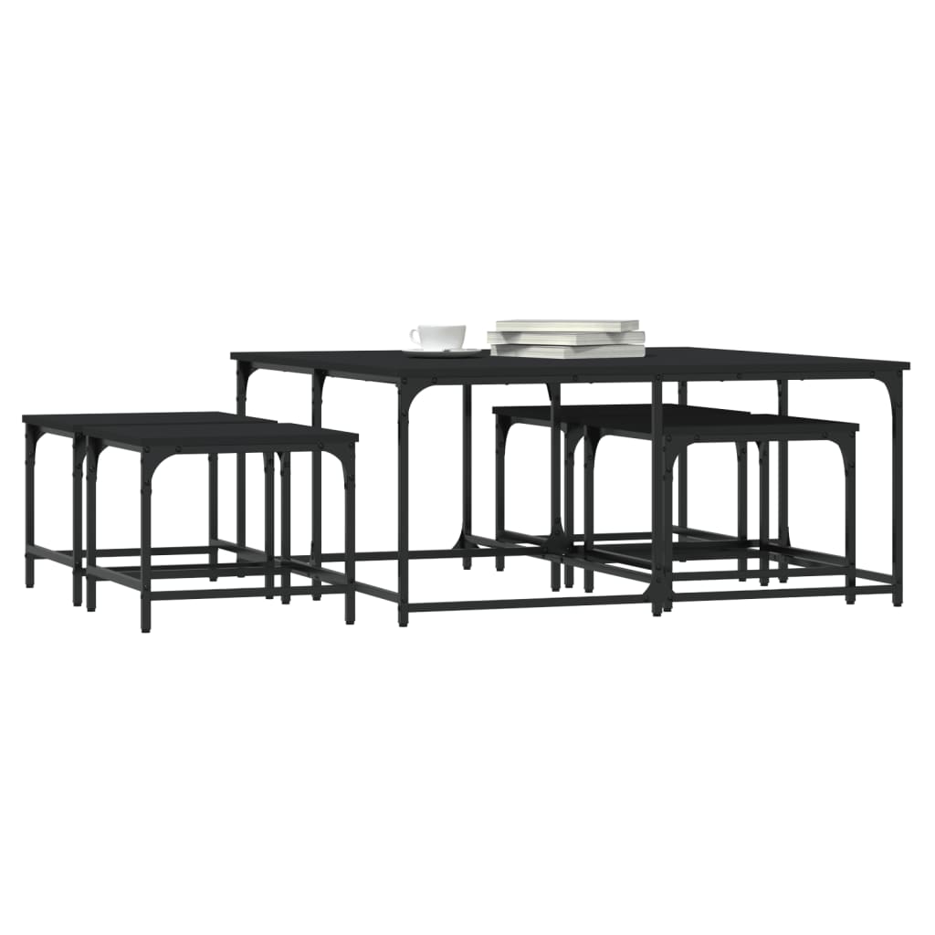 Tables basses gigognes 5 pcs noir bois d'ingénierie - XIOS