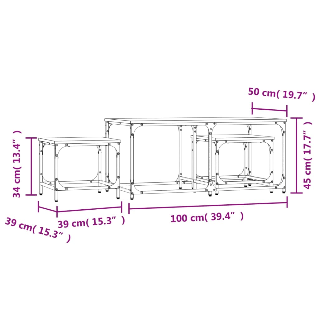 Tables basses gigognes 3 pcs chêne fumé bois d'ingénierie - XIOS