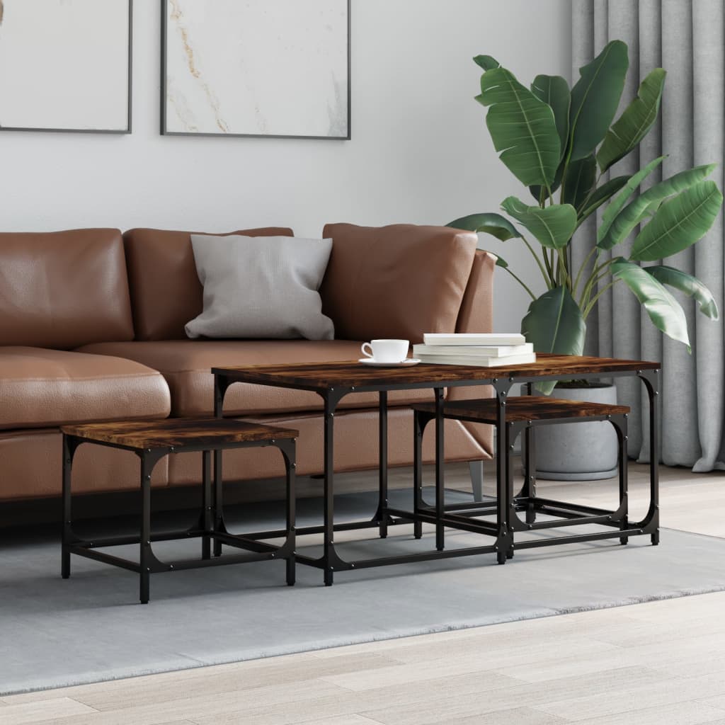 Tables basses gigognes 3 pcs chêne fumé bois d'ingénierie - XIOS
