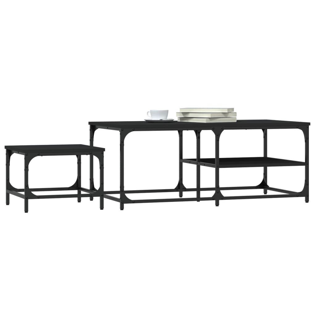 Tables basses gigognes 2 pcs noir bois d'ingénierie - XIOS