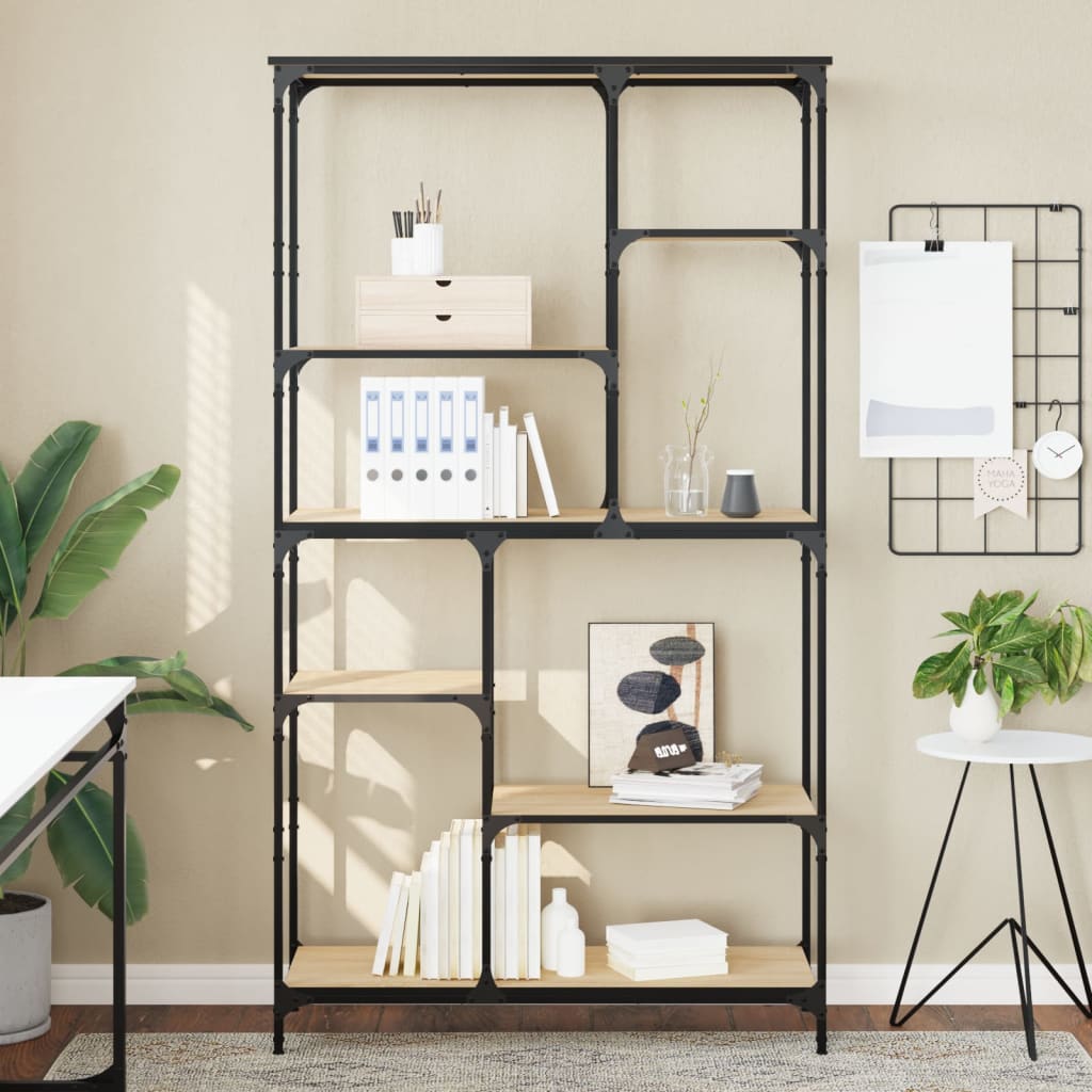 Bibliothèque chêne sonoma 99x35,5x176 cm bois ingénierie acier - XIOS