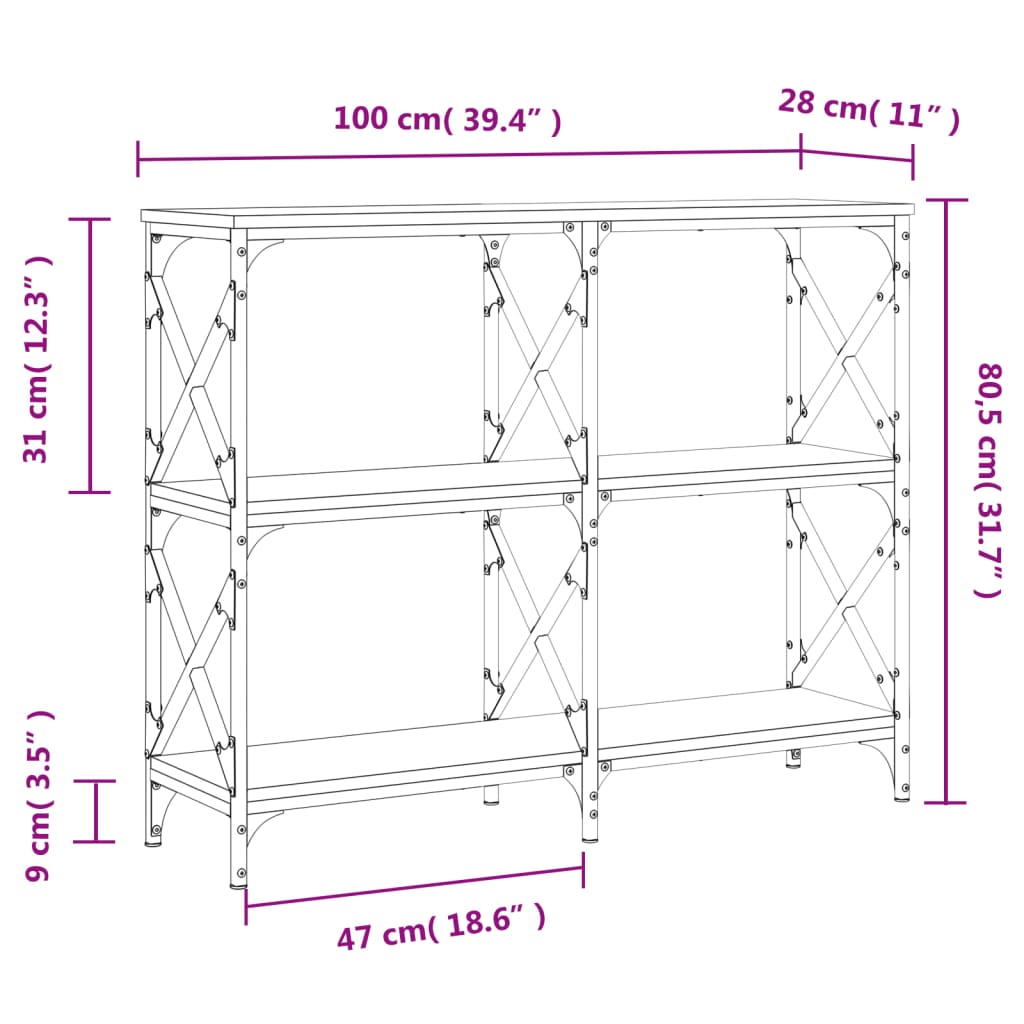 Table console chêne fumé 100x28x80,5 cm bois d'ingénierie - XIOS