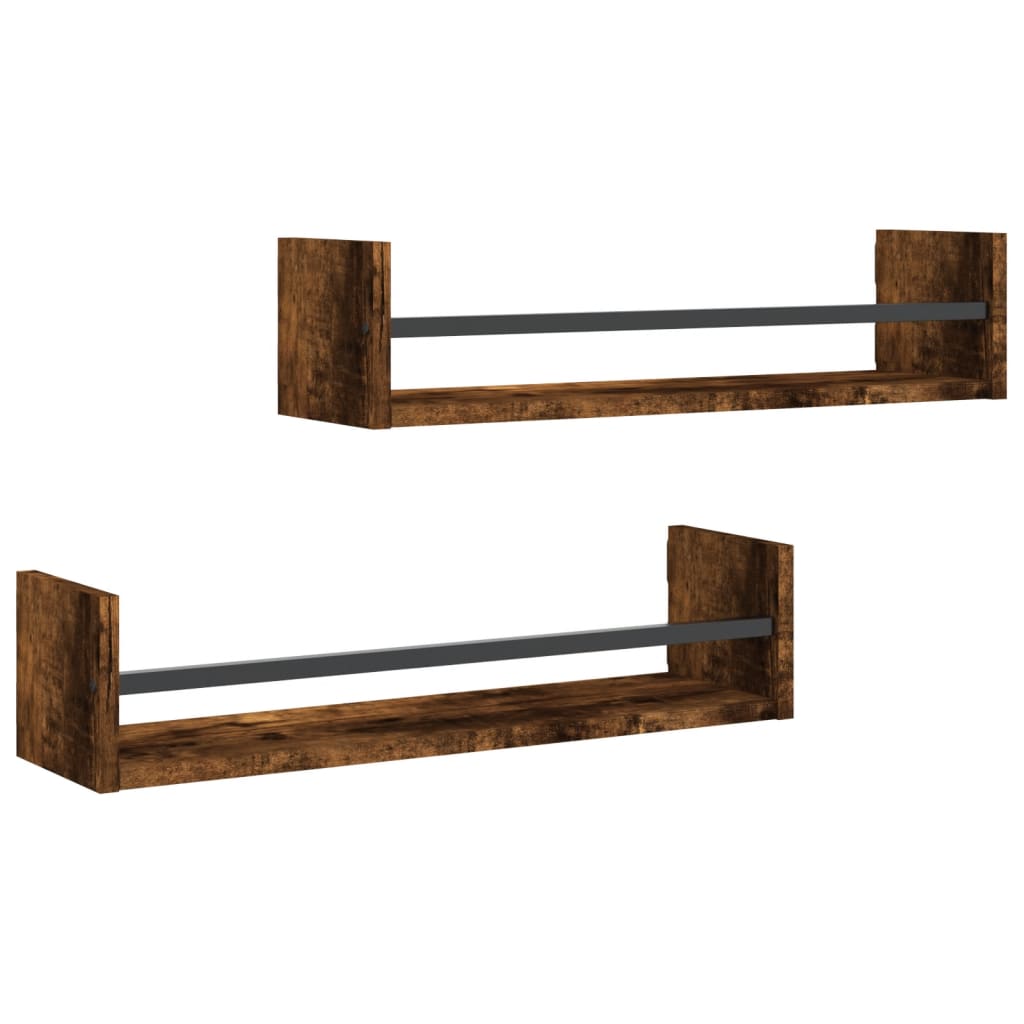 Étagères murales avec barres 2 pcs chêne fumé 60x16x14 cm - XIOS
