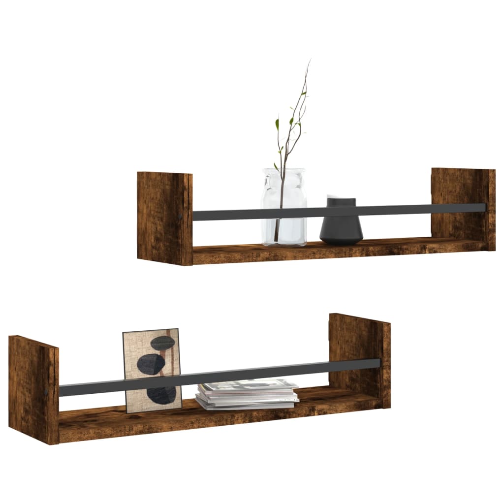 Étagères murales avec barres 2 pcs chêne fumé 60x16x14 cm - XIOS