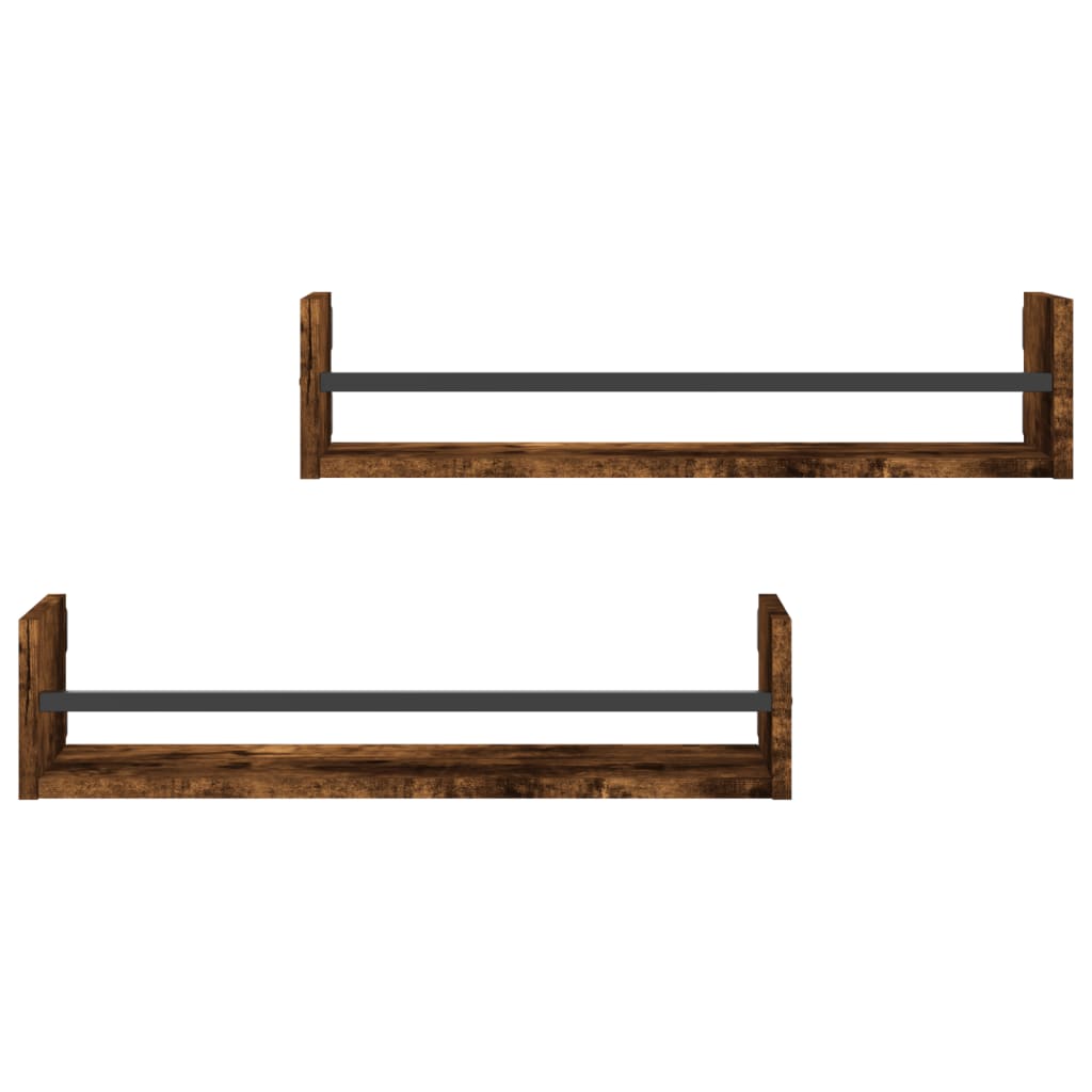 Étagères murales avec barres 2 pcs chêne fumé 60x16x14 cm - XIOS