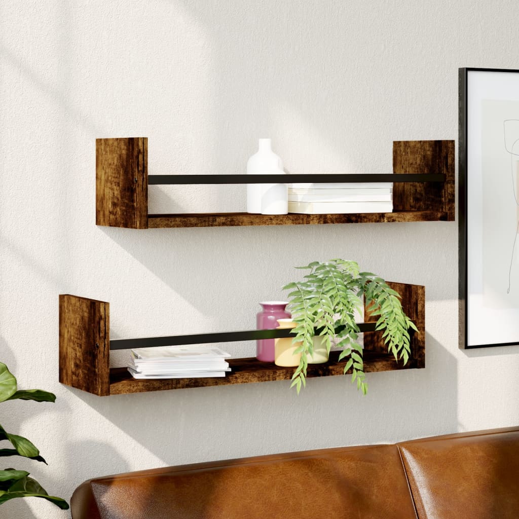 Étagères murales avec barres 2 pcs chêne fumé 60x16x14 cm - XIOS