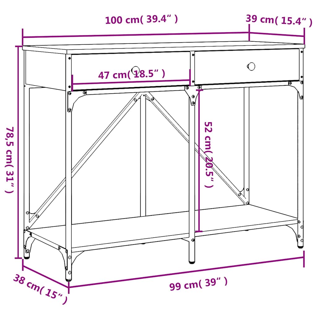 Table console noir 100x39x78,5 cm bois d'ingénierie - XIOS
