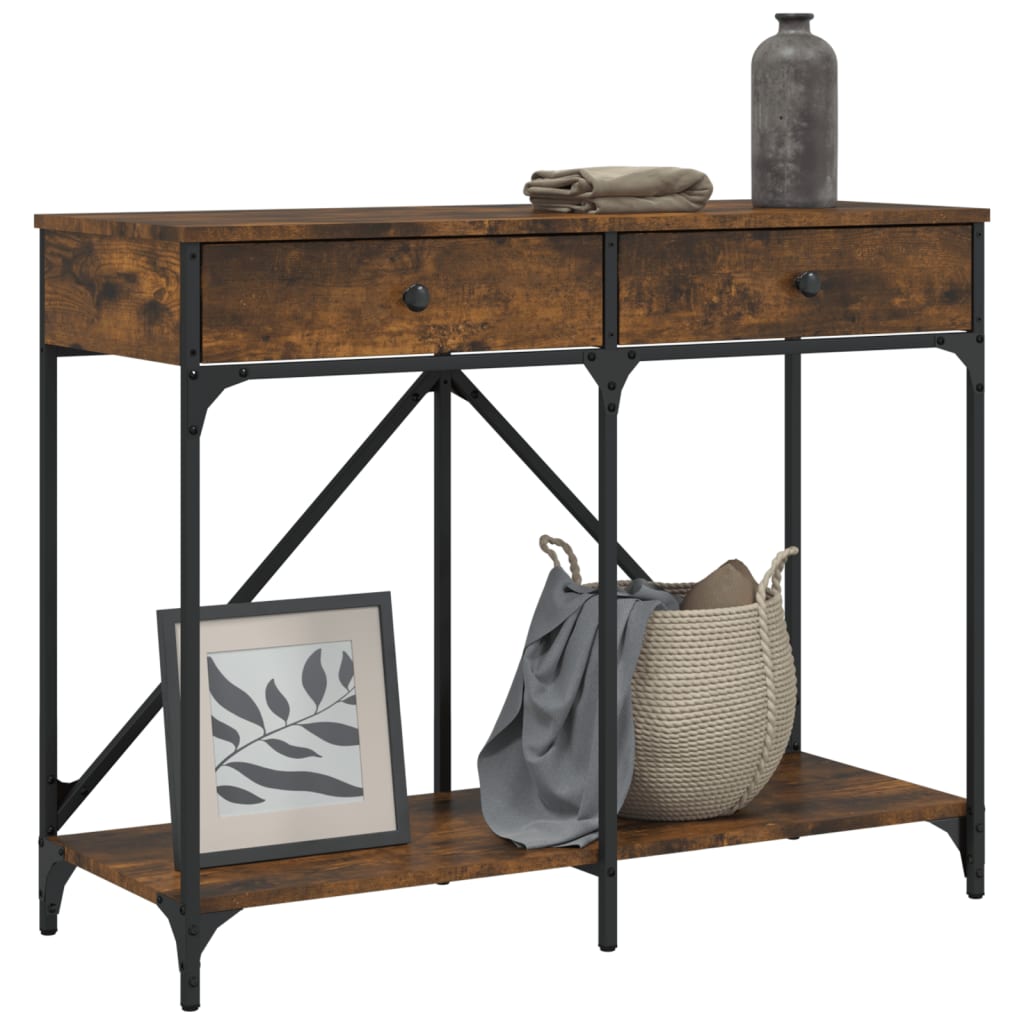 Table console chêne fumé 100x39x78,5 cm bois d'ingénierie - XIOS