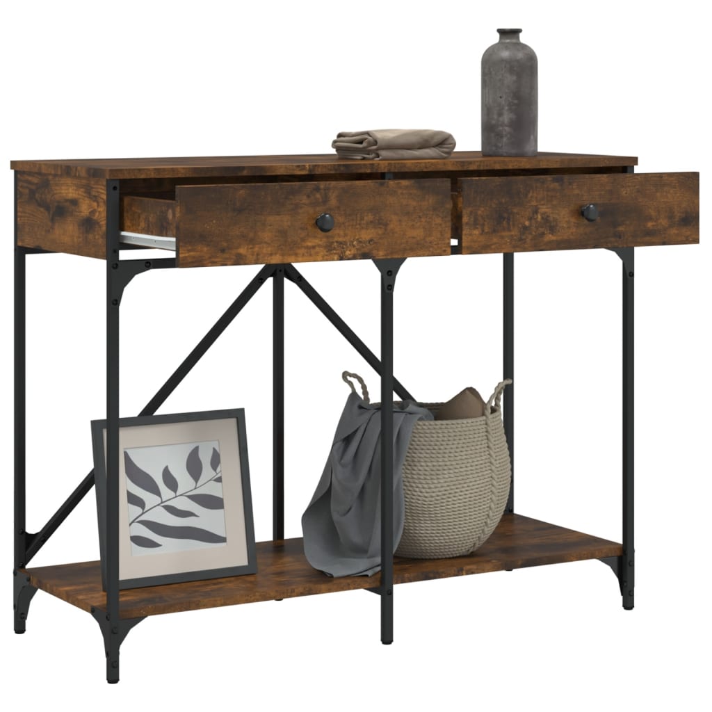 Table console chêne fumé 100x39x78,5 cm bois d'ingénierie - XIOS