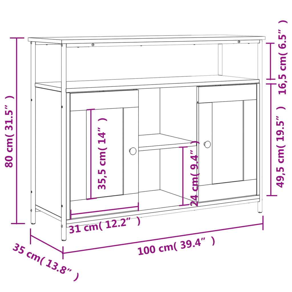 Buffet chêne fumé 100x35x80 cm bois d'ingénierie - XIOS