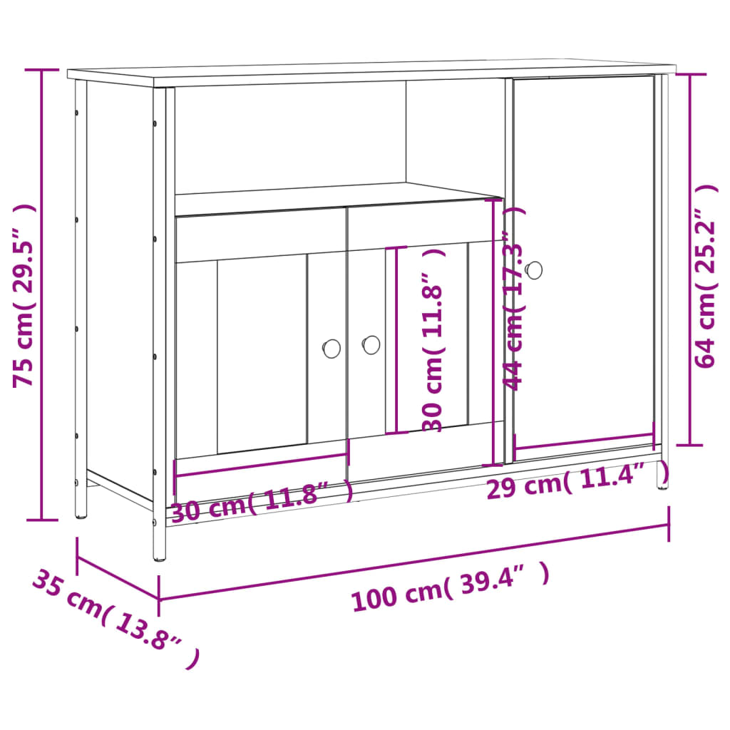 Buffet sonoma gris 100x35x75 cm bois d'ingénierie - XIOS