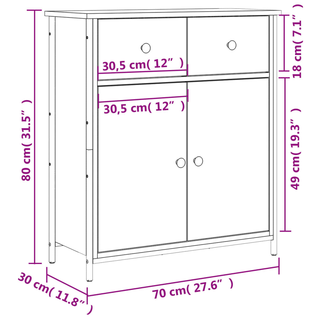 Buffet chêne sonoma 70x30x80 cm bois d'ingénierie - XIOS