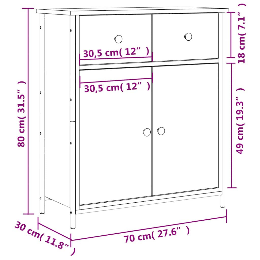Buffet sonoma gris 70x30x80 cm bois d'ingénierie - XIOS