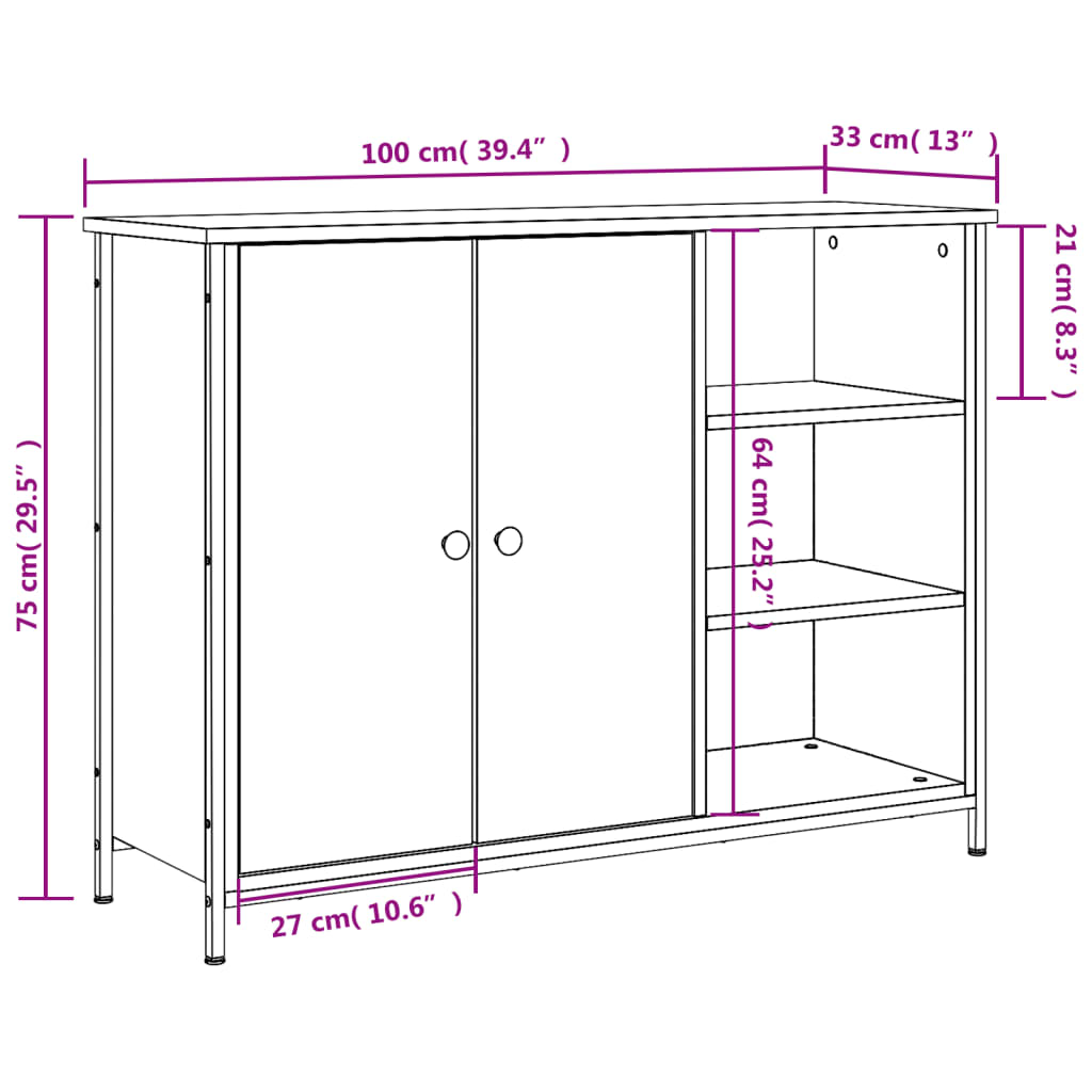 Buffet chêne sonoma 100x33x75 cm bois d'ingénierie - XIOS