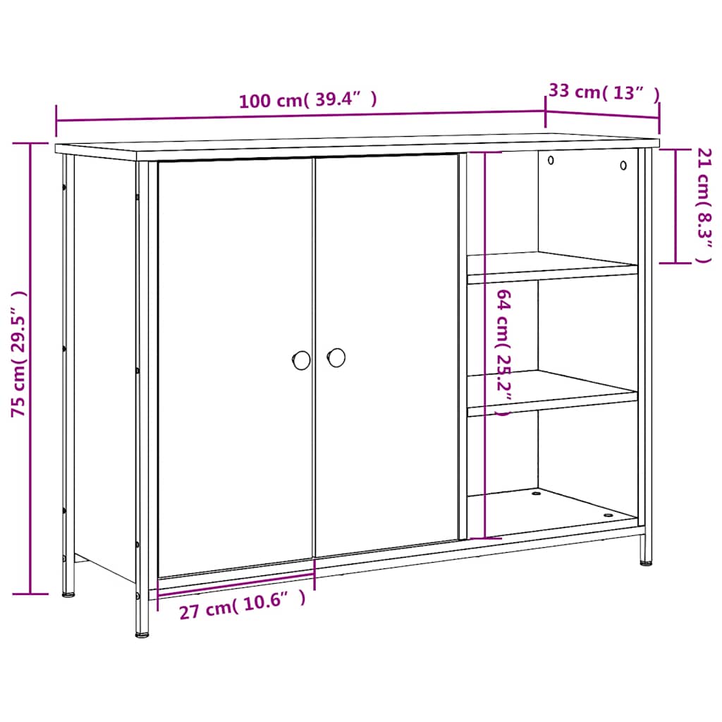 Buffet chêne fumé 100x33x75 cm bois d'ingénierie - XIOS