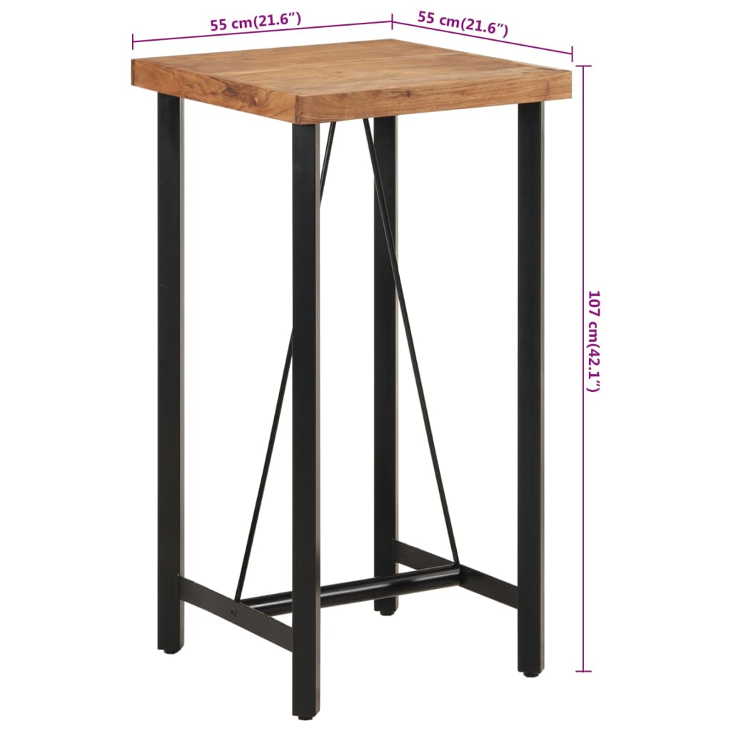 Table de bar 55x55x107 cm bois massif d'acacia et fer - XIOS