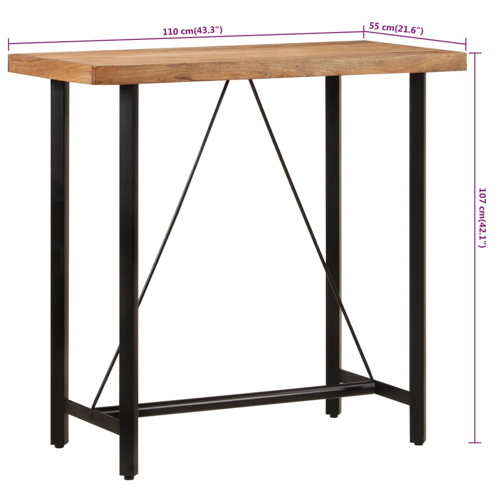 Table de bar 110x55x107 cm bois massif d'acacia et fer - XIOS