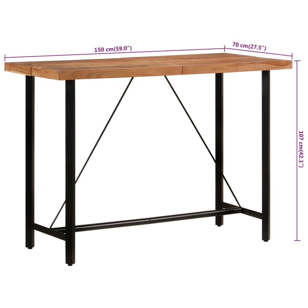 Table de bar 150x70x107 cm bois massif d'acacia et fer - XIOS