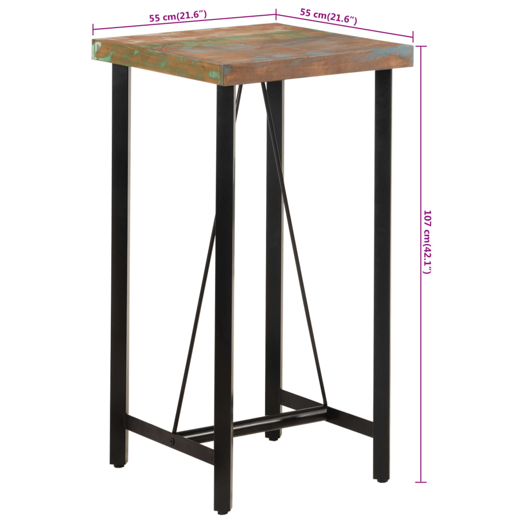 Table de bar 55x55x107 cm bois massif de récupération et fer - XIOS