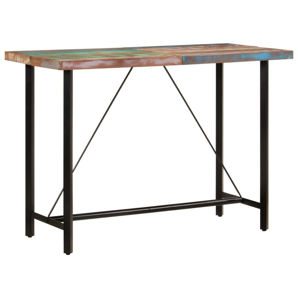 Table de bar 150x70x107 cm bois massif de récupération et fer - XIOS