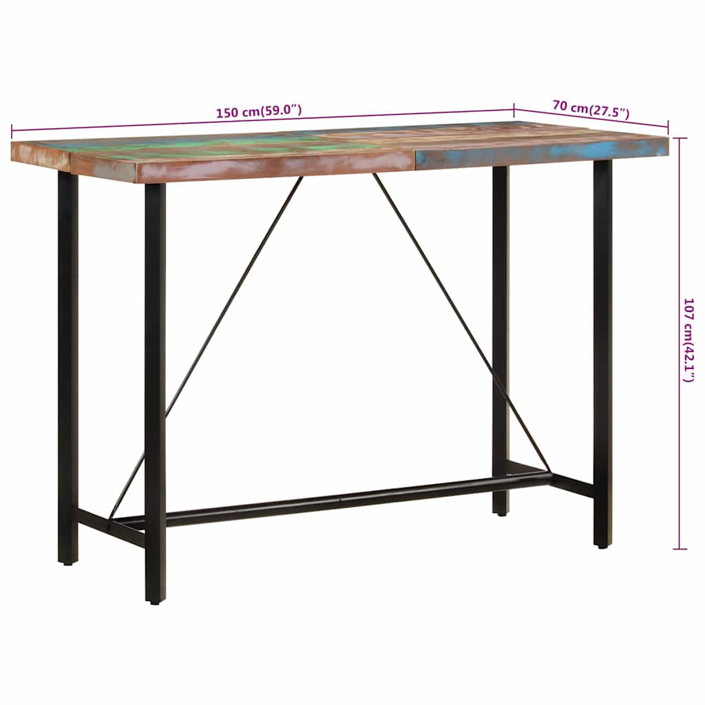 Table de bar 150x70x107 cm bois massif de récupération et fer - XIOS