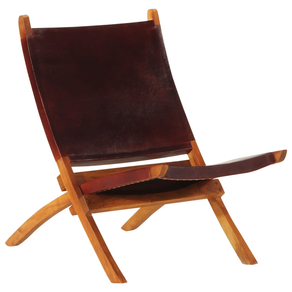 Chaise de relaxation pliable cuir véritable marron foncé - XIOS