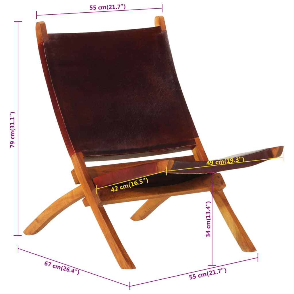 Chaise de relaxation pliable cuir véritable marron foncé - XIOS