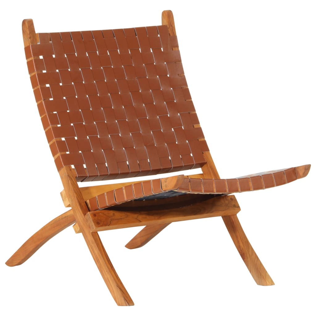 Chaise de relaxation pliable marron cuir véritable - XIOS