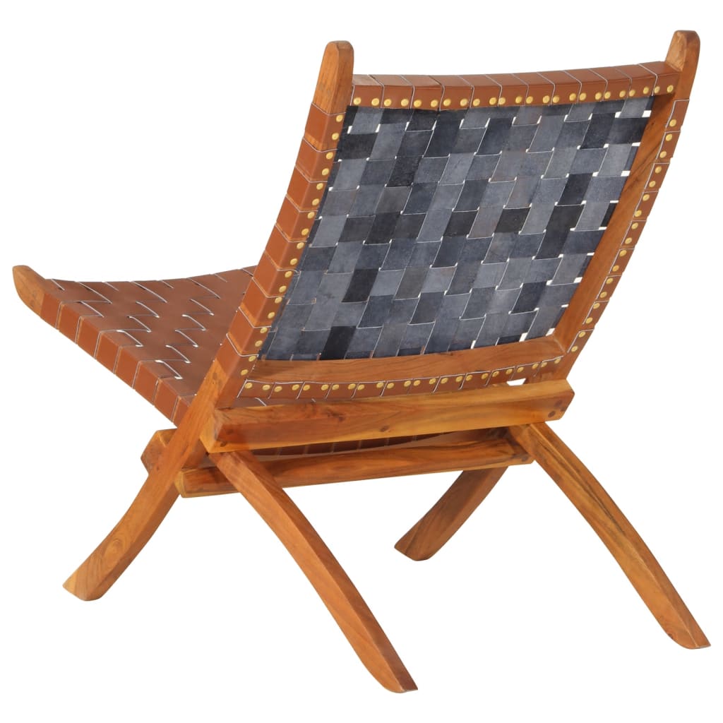 Chaise de relaxation pliable marron cuir véritable - XIOS