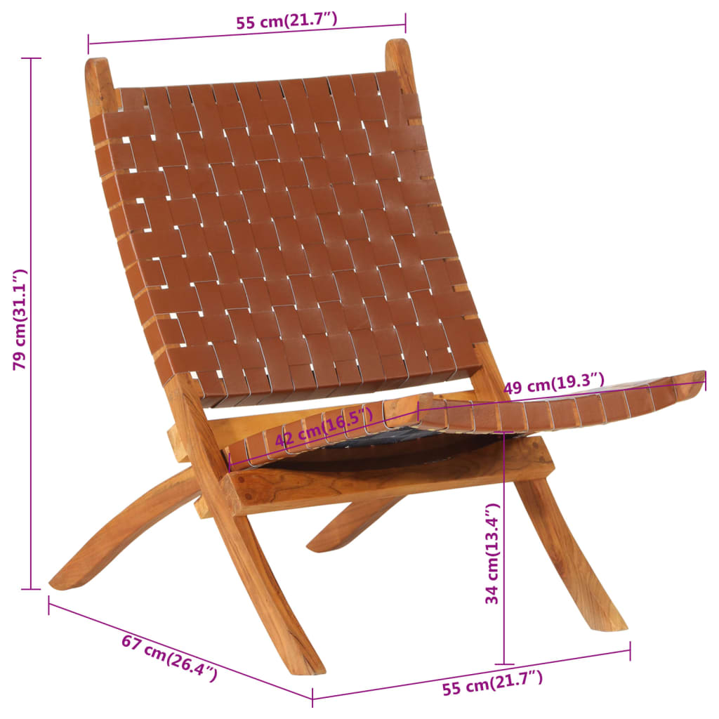 Chaise de relaxation pliable marron cuir véritable - XIOS