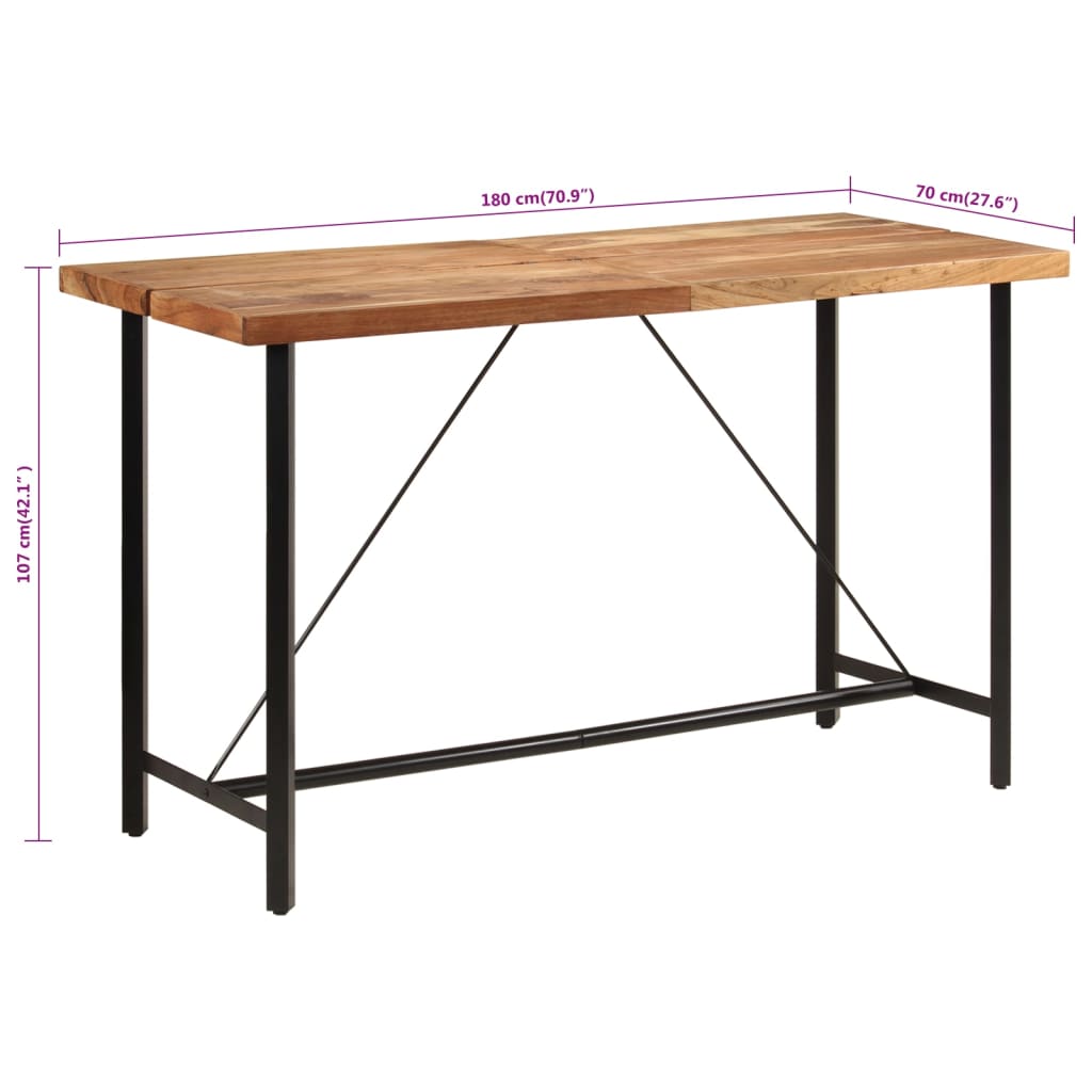 Table de bar 180x70x107 cm bois massif d'acacia et fer - XIOS