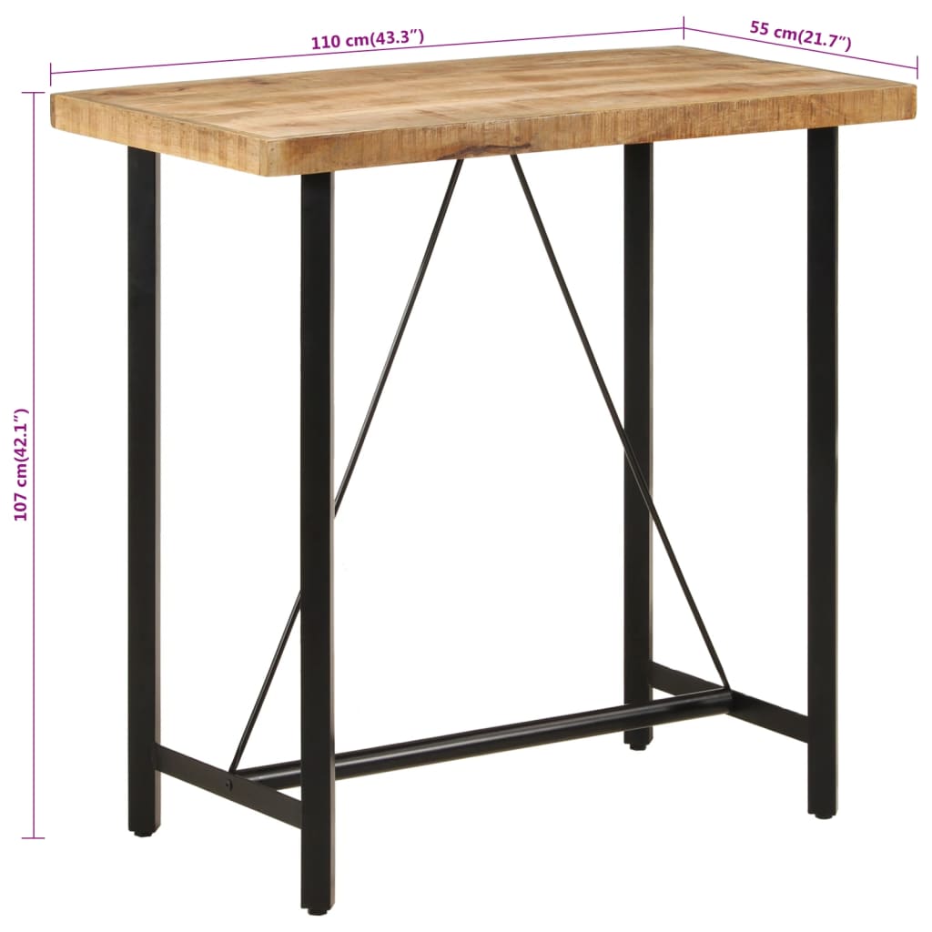 Table de bar 110x55x107 cm bois massif de manguier et fer - XIOS