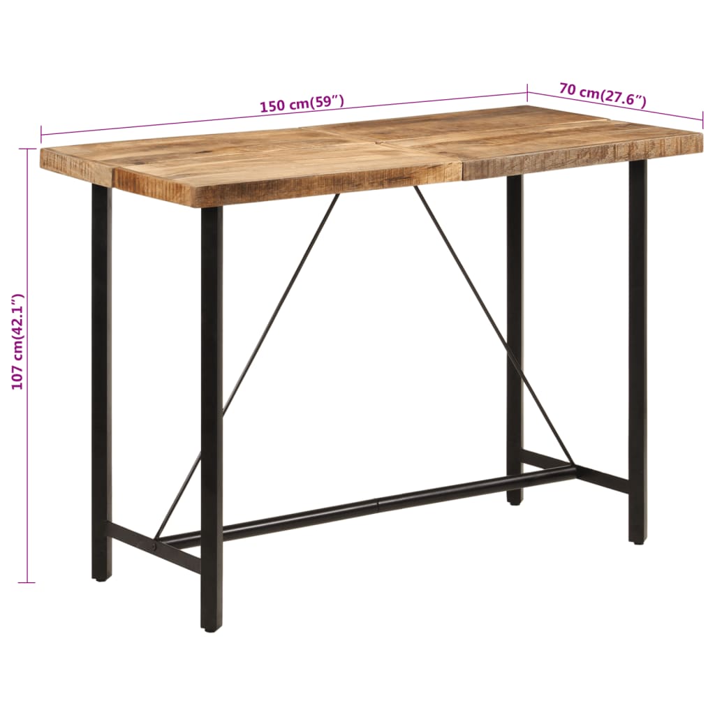 Table de bar 150x70x107 cm bois massif de manguier et fer - XIOS