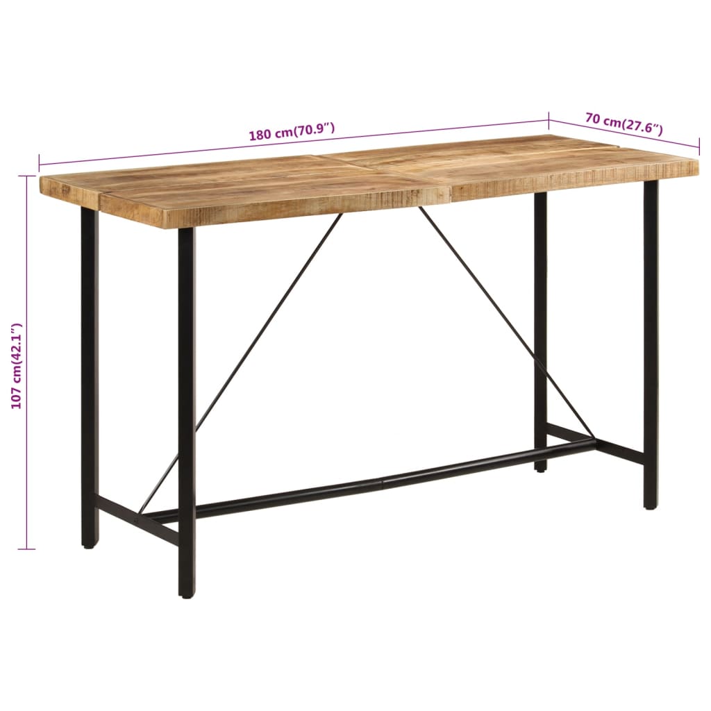 Table de bar 180x70x107 cm bois massif de manguier et fer - XIOS