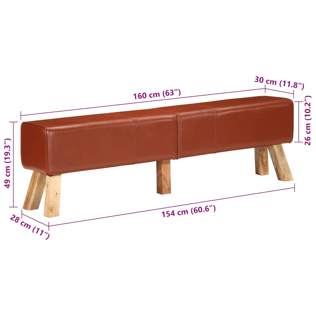 Banc de gymnastique marron 160 cm cuir véritable - XIOS