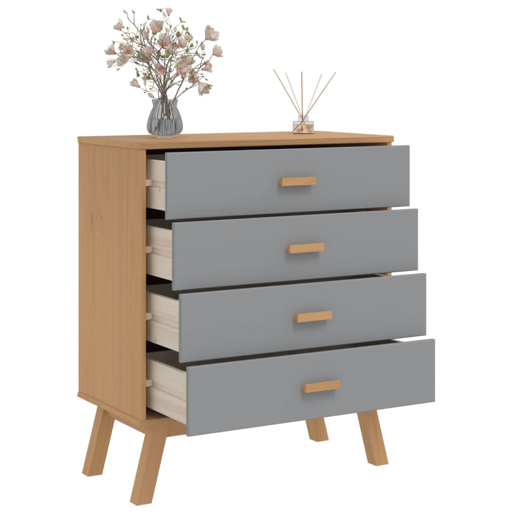 Armoire à tiroirs OLDEN gris et marron bois de pin solide - XIOS