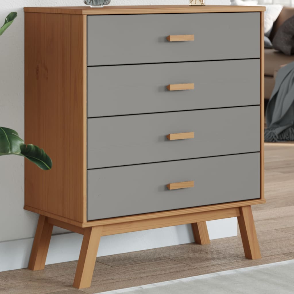 Armoire à tiroirs OLDEN gris et marron bois de pin solide - XIOS