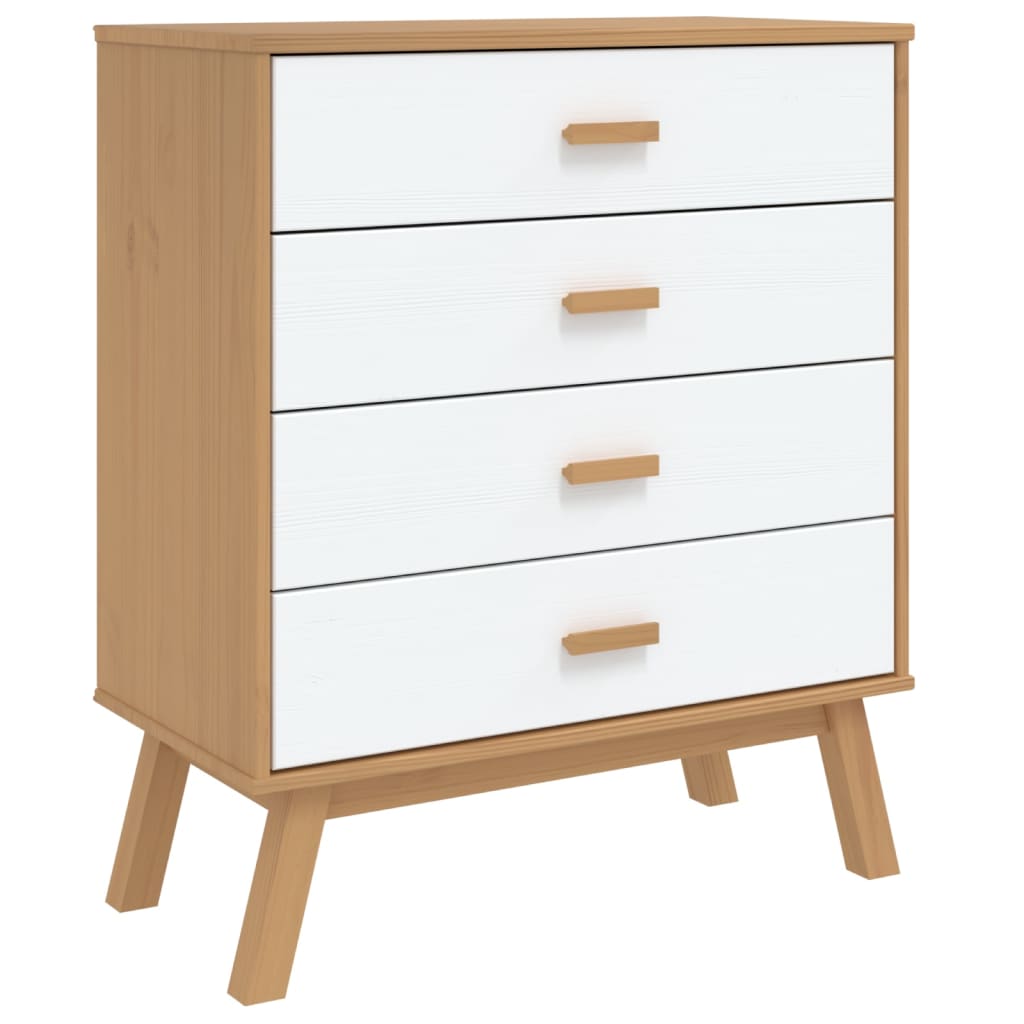 Armoire à tiroirs OLDEN blanc et marron bois de pin solide - XIOS
