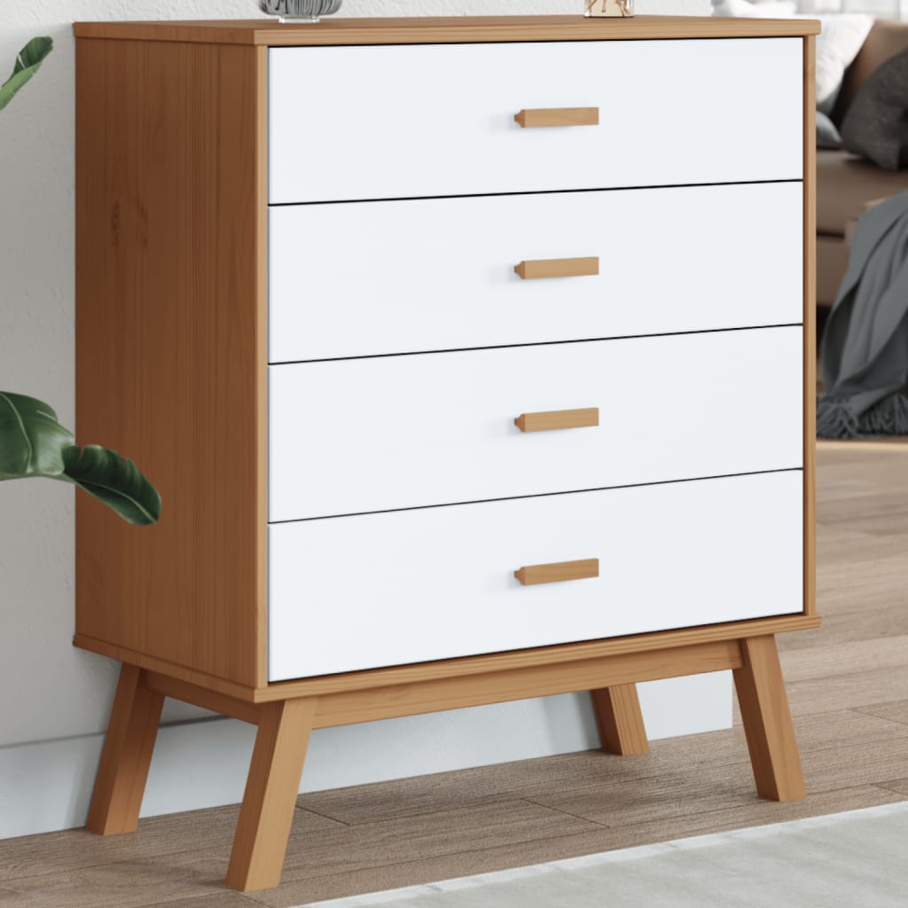 Armoire à tiroirs OLDEN blanc et marron bois de pin solide - XIOS