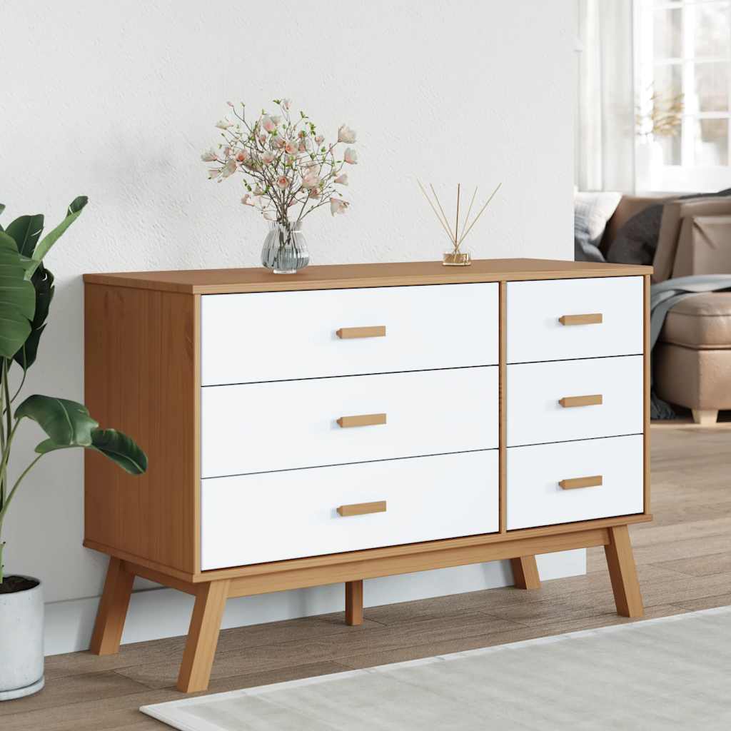 Armoire à tiroirs OLDEN blanc et marron bois de pin solide - XIOS