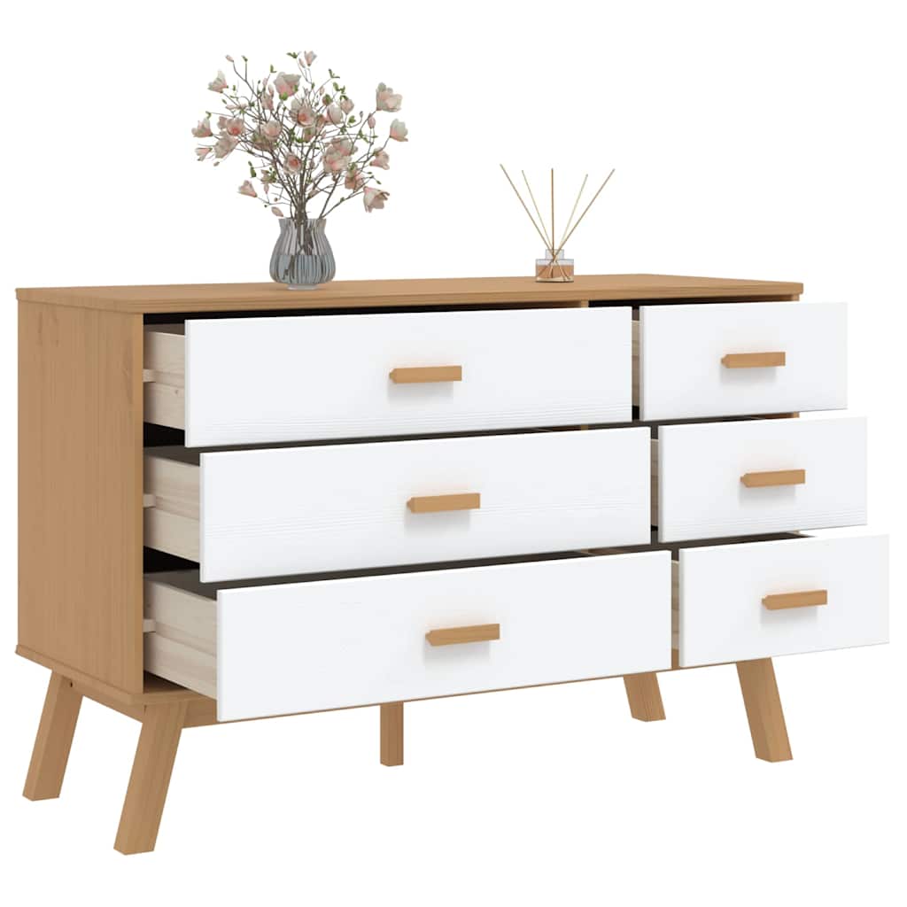 Armoire à tiroirs OLDEN blanc et marron bois de pin solide - XIOS