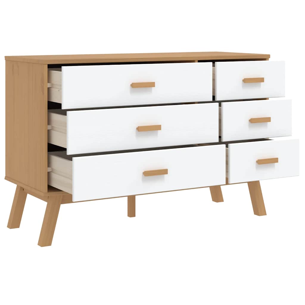 Armoire à tiroirs OLDEN blanc et marron bois de pin solide - XIOS